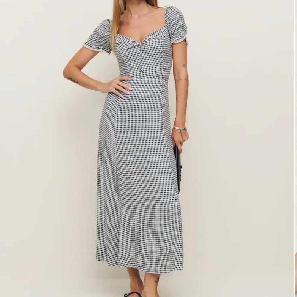 Reformation Shyla Dress in Slate Check Size Small